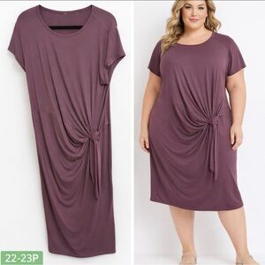 Plum Draped Knot Midi Dress – Size XL (Extra